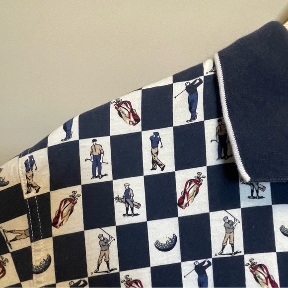 Vintage C.C. Sport Navy and White Patterned Golf Polo Shirt Men’s Large - Picture 3 of 8